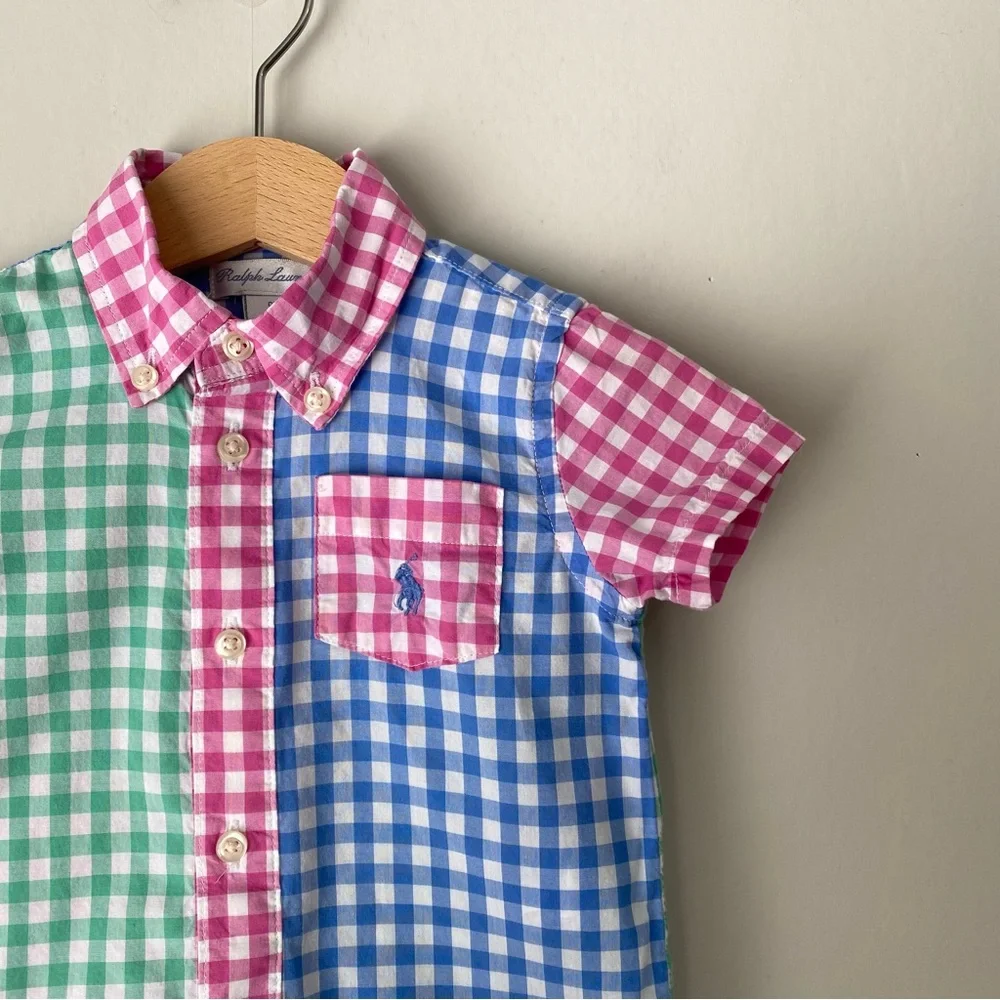 Ralph Lauren Gingham Cotton Poplin Shortall Romper 9M